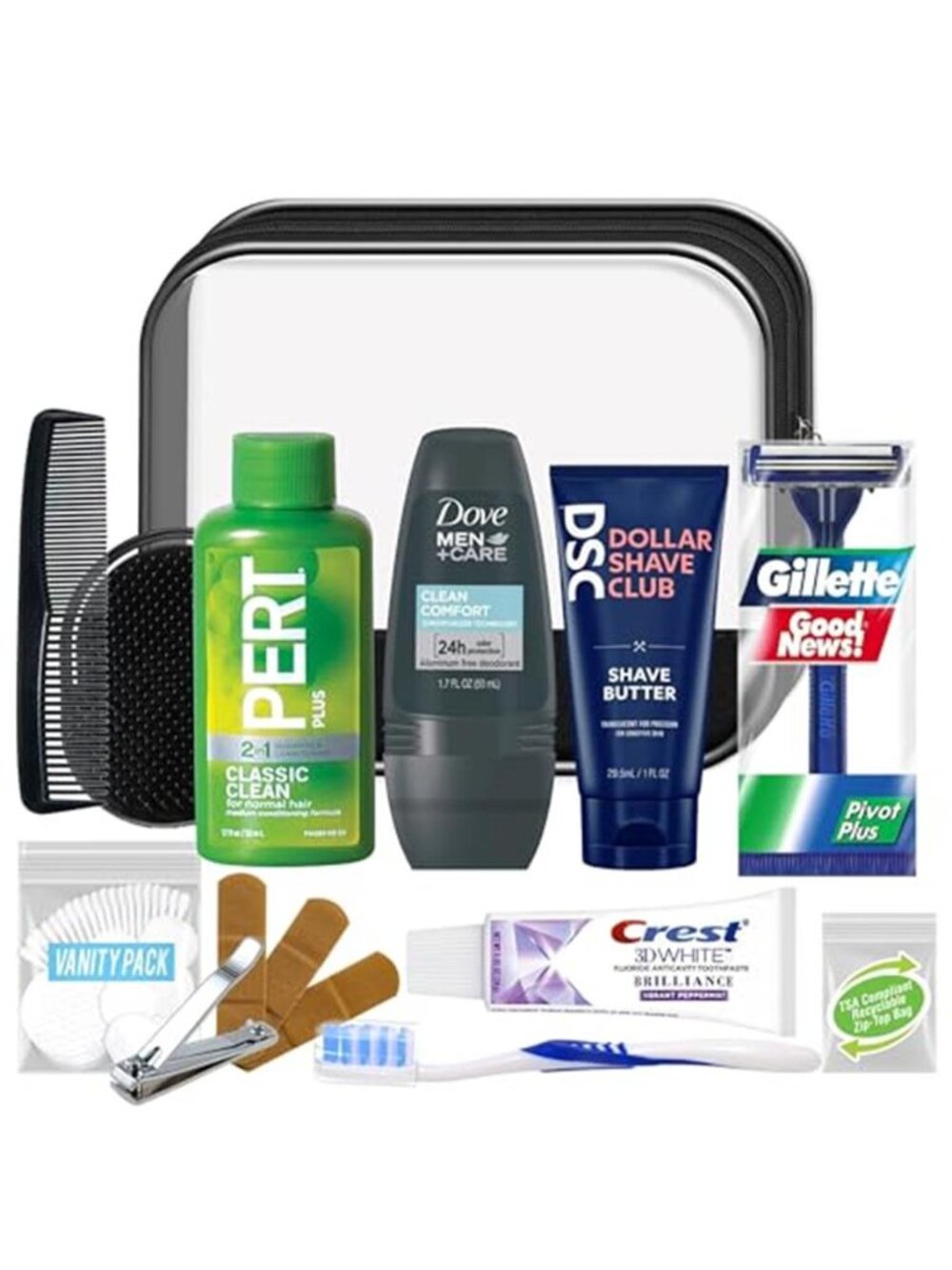 Mens Travel Toiletry Kit TSA Approved Travel Size Hygiene Essentials 16 Piece